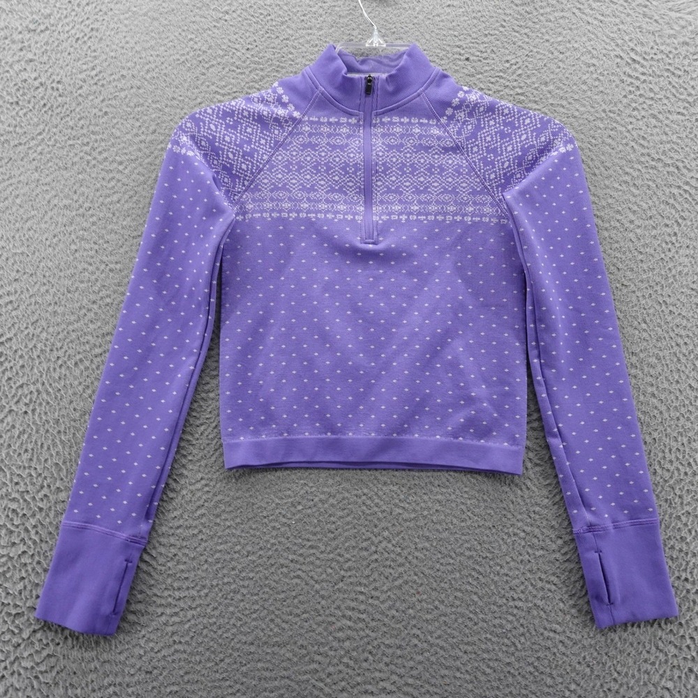 DSG Womens‎ Seamless Quarter Zip Pullover Purple Fair Isle Thumbhole XS NEW